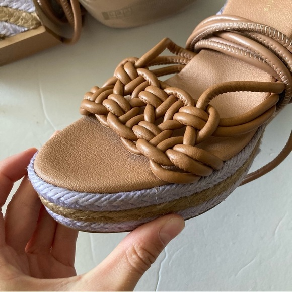 Anthropologie Raffia Platform Brown & Lavender Heeled Wedge Sandals Sz 41 - Picture 4 of 6
